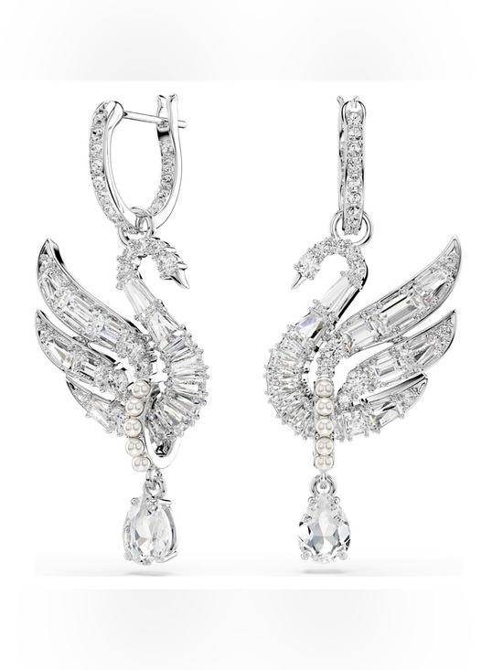 Swarovski Jewelry - Swarovski Silver Crystal Swan Drop Earrings NIB Retail:$219 Mixed Stones